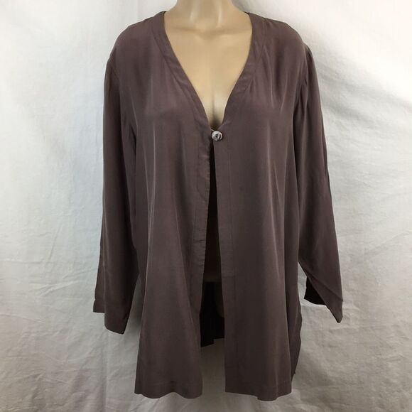 Eileen Fisher Brown Top Button Front Silk Tunic Top M/L - Picture 5 of 12